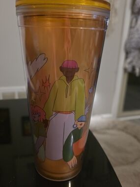 Colorful Illustrated Reusable Tumbler - Orange with Multicolor Artwork